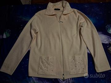 Cardigan ENTITY da donna panna con perline XXL