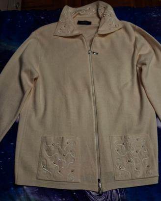 Cardigan ENTITY da donna panna con perline XXL