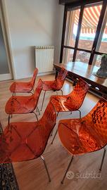 6 sedie Calligaris, trasparenti, arancioni