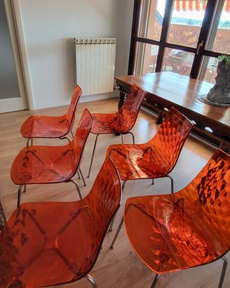 6 sedie Calligaris, trasparenti, arancioni