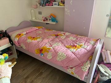 Letto singolo lilla in legno con materasso