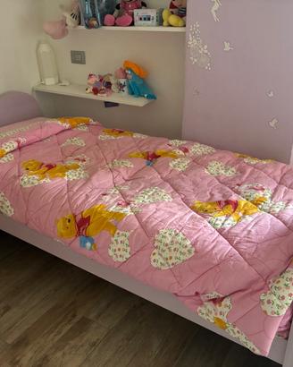 Letto singolo lilla in legno con materasso