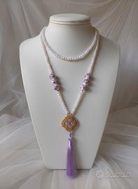 Collana Lunga Vintage Perle Anni20 Ceramica pietre