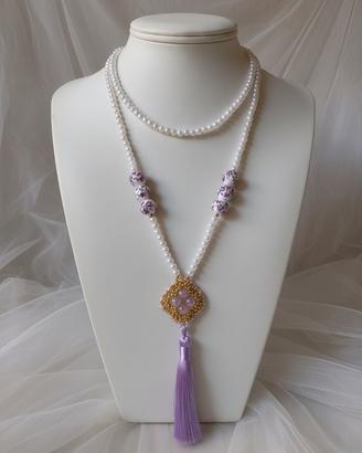 Collana Lunga Vintage Perle Anni20 Ceramica pietre