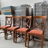 Sedie tinto noce antico con seduta in tessuto