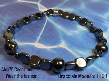 Bracciale artigianale in ematite acciaio Mod. THOR