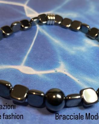 Bracciale artigianale in ematite acciaio Mod. THOR