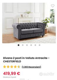 divano 2 posti e coppia poltrone Chesterfield 