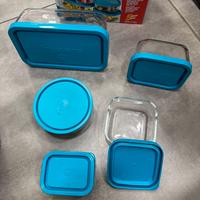 Set 5 contenitori in vetro con tappi in silicone c