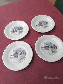 Set 4 Piatti Piani in Ceramica  Decoro Villaggio 