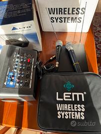 Cassa amplificata con mixer e 2 microfoni shure