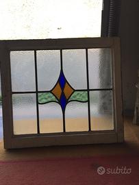 Coppia Vetri Edwardian Stained Glass F.Art Nouveau