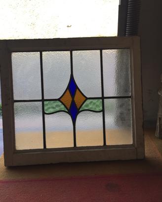 Coppia Vetri Edwardian Stained Glass F.Art Nouveau