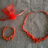 COLLANA + BRACCIALE CORALLO ROSSO GREZZO NATURALE