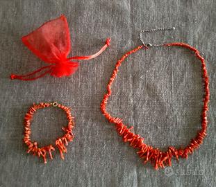 COLLANA + BRACCIALE CORALLO ROSSO GREZZO NATURALE