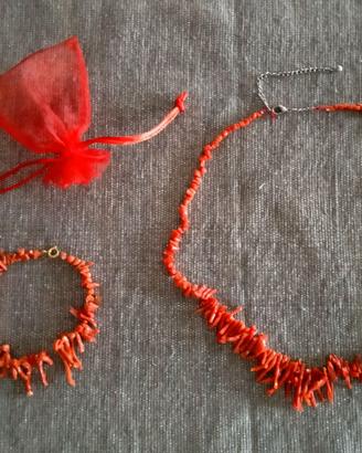 COLLANA + BRACCIALE CORALLO ROSSO GREZZO NATURALE