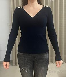 Maglia Morgan a Costine con collo a V Blu scuro M