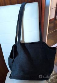 Borsa Shopper in Vera Pelle Scamosciata Blu Notte