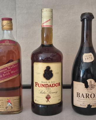 Lotto 3 Bottiglie Vintage'70:Barolo+Whisky+Brandy