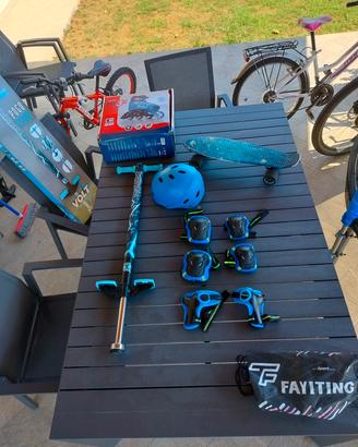 Pogo Stik + Skateboard + Rollerblade + protezioni 
