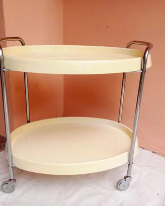 Carrello servizio ovale vintage di plastica bianco
