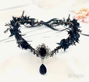 Corona/coroncina Gotica Floreale Nera - Gemma -New