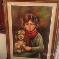 Quadro bambina piangente con cane