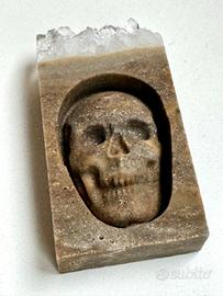 SCULTURA IN GEODE MARRONE MEMENTO MORI ANNI 60/70