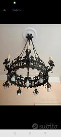 grande lampadario in ferro battuto primi novecento