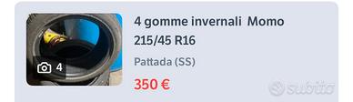 4 gomme invernali Momo 215/45 R16