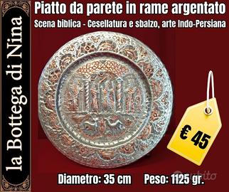 Piatto da parete in rame argentato - Scena biblica