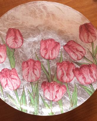 Piatto vetro con decoupage