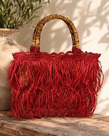 Maxi borsa  in rafia con base yuta e manici bambu'