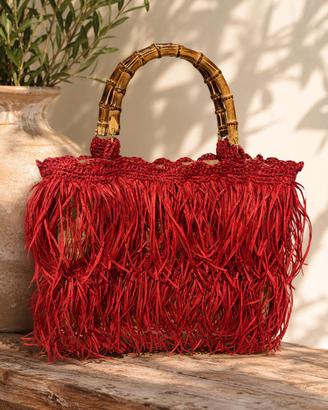 Maxi borsa  in rafia con base yuta e manici bambu'