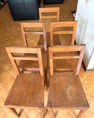 Cinque sedie in legno anni 40.