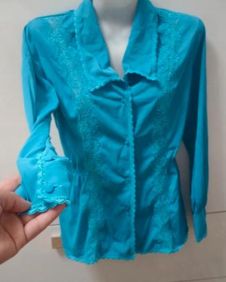 Camicia pigiama vintage ricamata anni 80 S/M