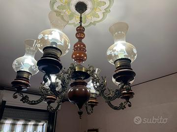 Lampadario legno e ottone