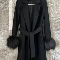 Cappotto Zara Nero 75% Lana Polsini Ecopelliccia