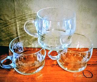 Set tazze  punch  vetro soffiato inciso '40