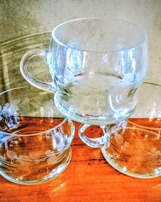 Set tazze  punch  vetro soffiato inciso '40