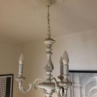 Lampadario legno bianco decapato stile shabby chic