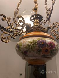 Lampadario stile Liberty floreale a 3 bracci