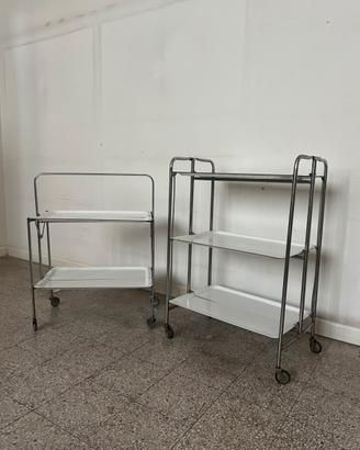 Coppia Carrelli Servitori in Metallo Industrial