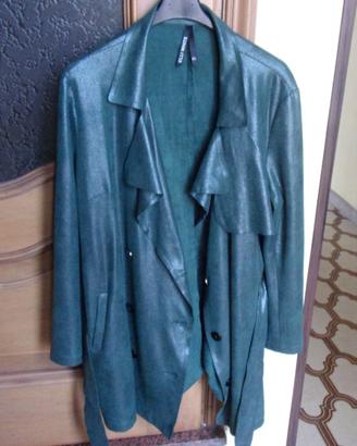 Elegante soprabito in similpelle nuovo verde oliva