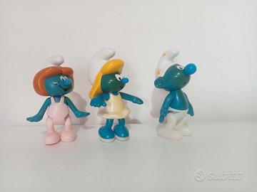 Lotto di 3 PUFFI vintage rari (altezza 11 cm)