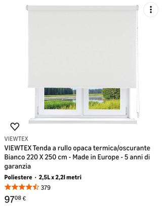Tenda a rullo bianca 220x250 termica/oscurante
