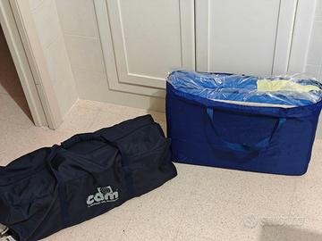 Culla da campeggio con ruote e materassino