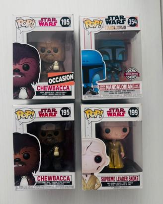 Lotto 4 funko pop chewbacca snoke mandalorian