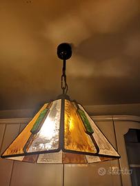 Antico LAMPADARIO BARCACCIA in vetro/ferro battuto