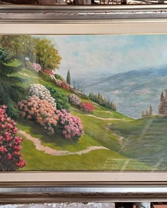 Quadro Dipinto a Olio Paesaggio Fiorito - 70x90 -